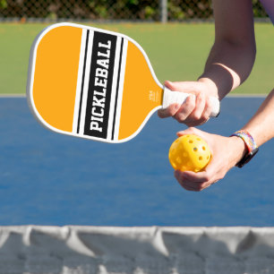 Sporty Golden Yellow Schwarz-weiß Racing Stripes Pickleball Schläger