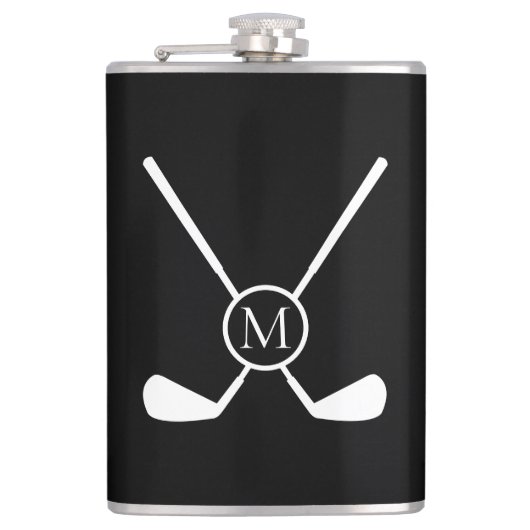 Sporty Golf Clubs Illustration White Monogram Flachmann (Vorderseite)