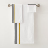 Sporty Gray Golden Brown Racing Streifen auf Weiß Badhandtuch Set (Insitu)