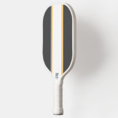 Sporty Gray Vertical White Racing Stripes Pickleball Schläger (Links)