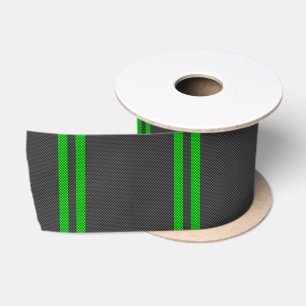 Sporty Green Carbon Fibre Racing Stripes Satinband