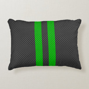 Sporty Green Carbon Fibre Racing Stripes Zierkissen