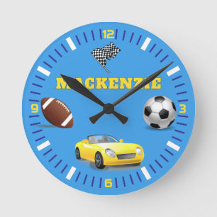 Sporty Happy Birthday BLAU Runde Wanduhr