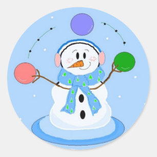 Sporty Juggling Snowman Runder Aufkleber