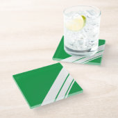 Sporty Kelly Green White Corner Racing Stripes Glasuntersetzer (Schrägansicht)