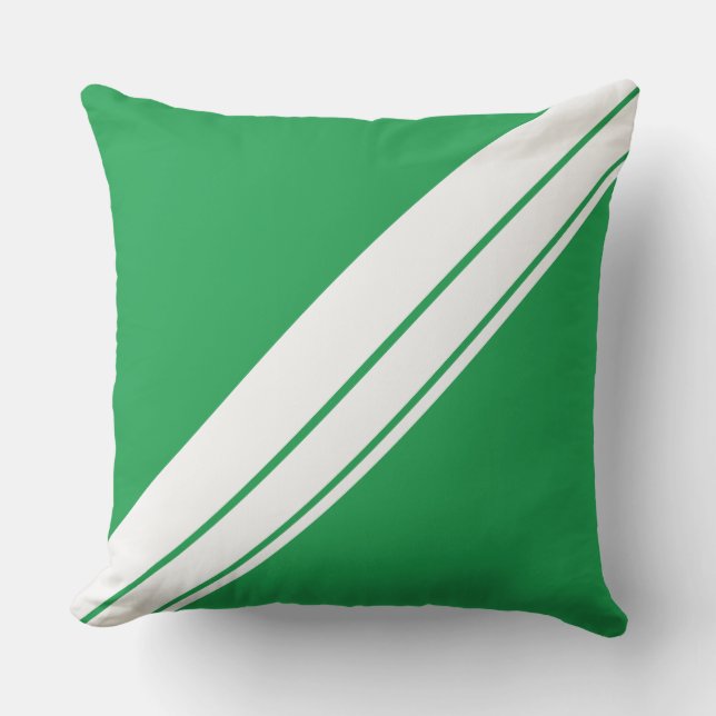 Sporty Kelly Green White Diagonal Rennstreifen Kissen (Vorderseite)