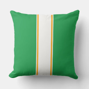 Sporty Kelly Green White Orange Racing Stripes Kissen