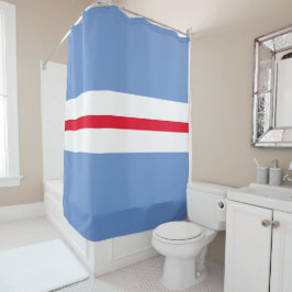 Sporty Light Blue Bright Red White Racing Streifen Duschvorhang