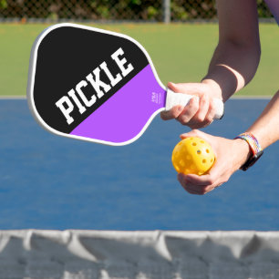 Sporty Lila Black Diagonals Spaß Cool Motto Text Pickleball Schläger