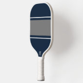 Sporty Nautical Navy Gray White Racing Stripes Pickleball Schläger (Links)