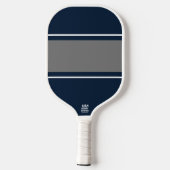 Sporty Nautical Navy Gray White Racing Stripes Pickleball Schläger (Rückseite)