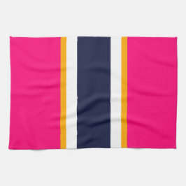 Sporty Navy Candy Pink White Yellow Racing Stripes Geschirrtuch