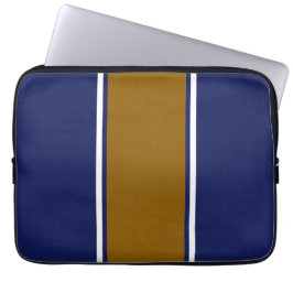 Sporty Navy Golden Brown White Vertikale Streifen Laptopschutzhülle
