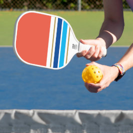 Sporty Orange Color Block Navy Blue Racing Stripes Pickleball Schläger