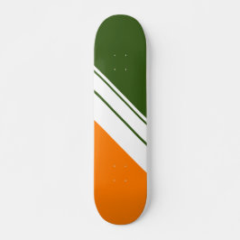 Sporty Orange Forest Green White Racing Stripes Skateboard