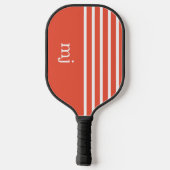 Sporty Orange und Weiße Streifen mit Monogramm Pickleball Schläger (Rückseite)