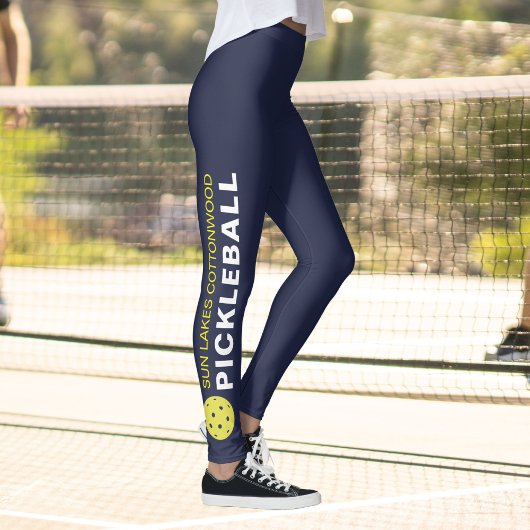 Sporty Pickleball Custom Town Team Name Navy Blue Leggings