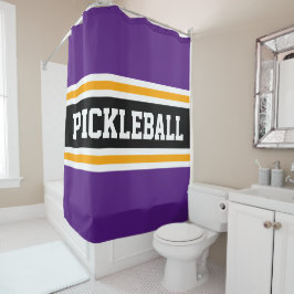 Sporty PICKLEBALL Fett Lila Black Racing Streifen Duschvorhang