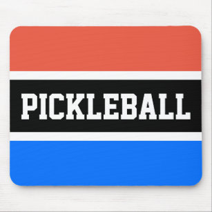 Sporty PICKLEBALL Orange Sky Blue Black Stripes Mousepad