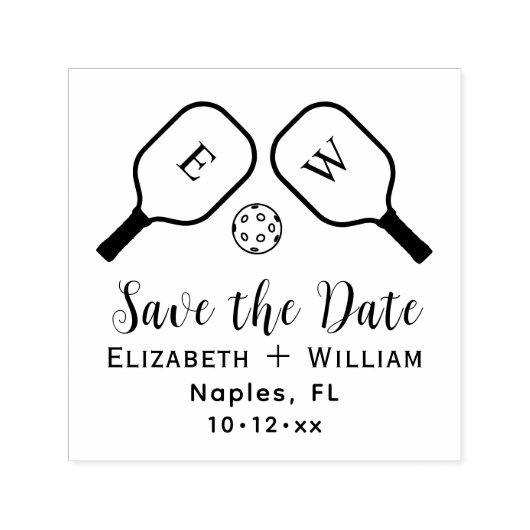 Sporty Pickleball Paddles and Ball Save the Date Permastempel (Design)