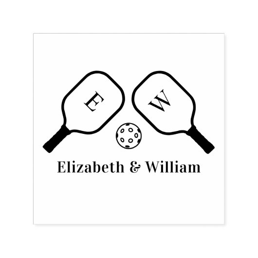 Sporty Pickleball Paddles Ball Couple Wedding Name Permastempel (Design)