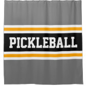 Sporty PICKLEBALL Spaß Graue schwarze Racing Strei Duschvorhang (Vorderseite)