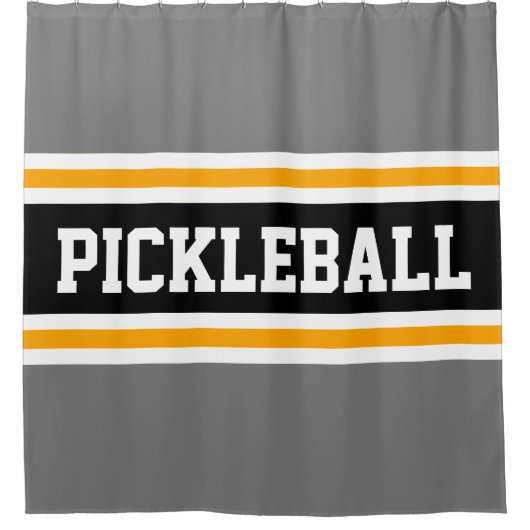 Sporty PICKLEBALL Spaß Graue schwarze Racing Strei Duschvorhang (Vorderseite)