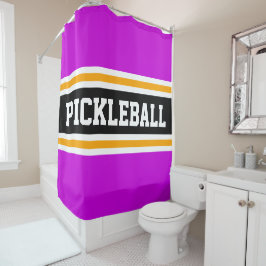 Sporty PICKLEBALL Spaß Pink Black Racing Streifen Duschvorhang