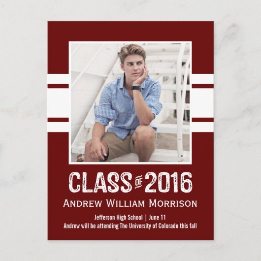 Sporty Prep Abschluss Foto Class 2016 Einladungspostkarte (Vorderseite)