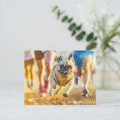 Sporty Pug Running During Exercise Postkarte (Stehend Vorderseite)