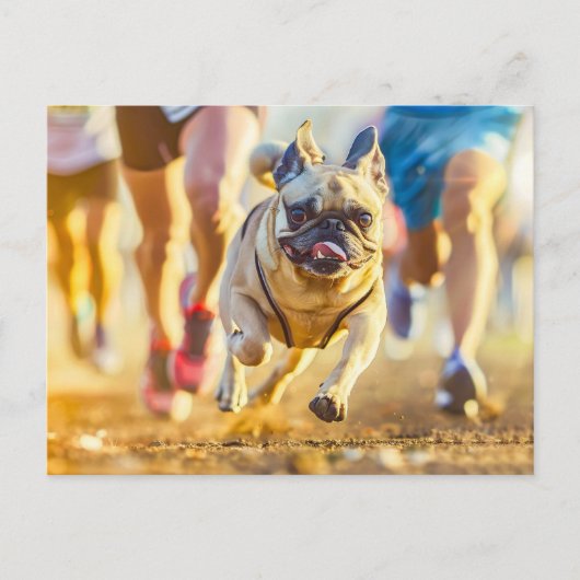 Sporty Pug Running During Exercise Postkarte (Vorderseite)