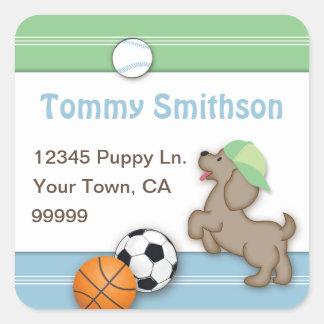 Sporty Puppy Custom Address Label Quadratischer Aufkleber