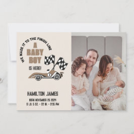 Sporty Race Car Baby Boy Birth Ankündigung