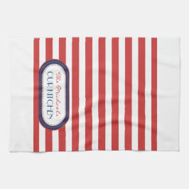 Sporty Red White Blue Stripes Monogramm Geschirrtuch