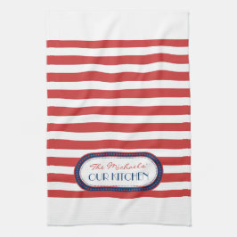 Sporty Red White Blue Stripes Monogramm Geschirrtuch