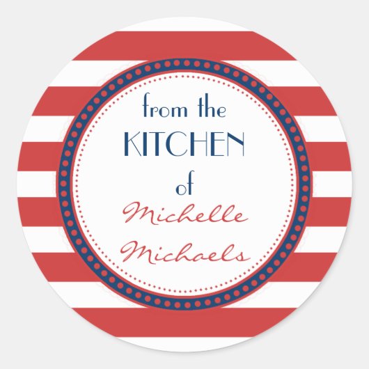 Sporty Red White Blue Stripes Monogramm Runder Aufkleber (Vorderseite)