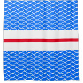 Sporty Red White Racing Stripes Bright Blue Waves Duschvorhang (Vorderseite)