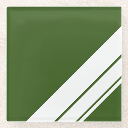Sporty Retro Forest Green White Racing Streifen Glasuntersetzer (Vorderseite)