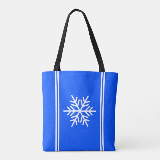 Sporty Royal Blue White Racing Stripes Snowflake Tasche (Rückseite)