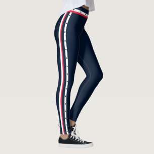 Sporty Side Stripe Fashion Red White Navy Gelt Leggings