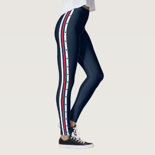 Sporty Side Stripe Mode Red White Deep Navy Leggings
