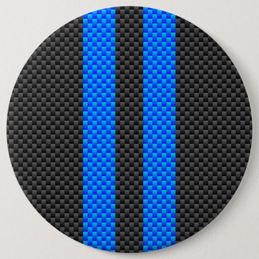 Sporty Sky Blue Carbon Fibre Racing Stripes Button (Vorderseite)