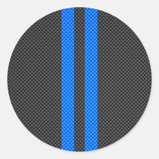 Sporty Sky Blue Carbon Fibre Racing Stripes Runder Aufkleber (Vorderseite)