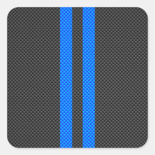Sporty Sky Blue Carbon Fibre Racing Strips Quadratischer Aufkleber