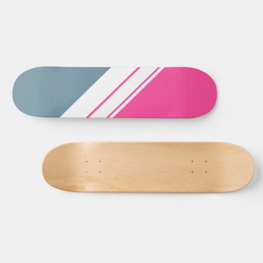 Sporty Slate Bold Pink White Slant Racing Streifen Skateboard (Horizontal)