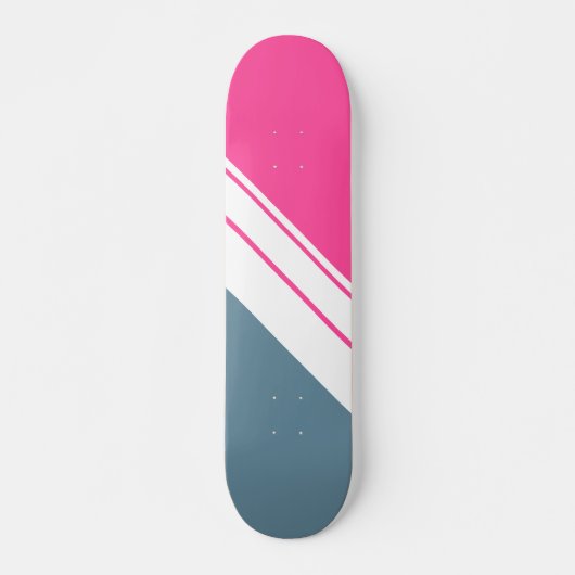 Sporty Slate Bold Pink White Slant Racing Streifen Skateboard (Vorne)