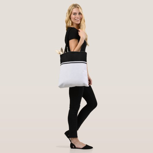 Sporty Sleek Schwarz Top Racing Streifen auf Weiß Tasche (Am Model)