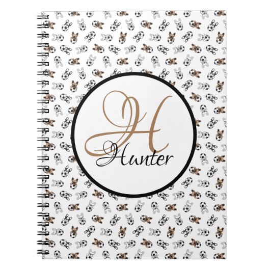 Sporty Soccer Puppies Mit Monogramm Notizblock (Vorderseite)