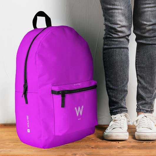Sporty Stylish Bright Neon Pink Monogram Bedruckter Rucksack