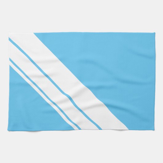 Sporty Stylish Light Sky Blue White Racing Stripes Geschirrtuch (Horizontal)